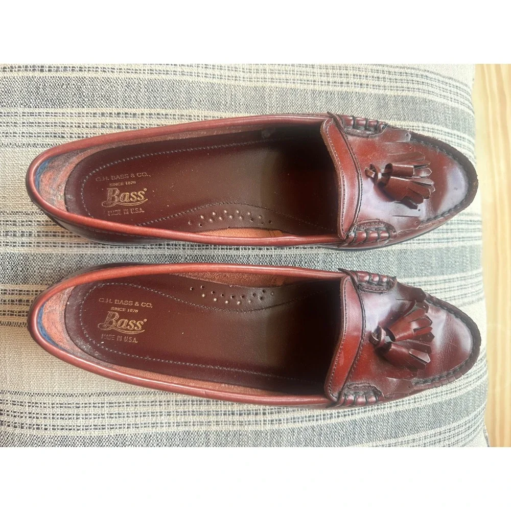 GH Bass Tassel Loafers Burgundy Leather Kiltie Made in USA Womens 9.5 M